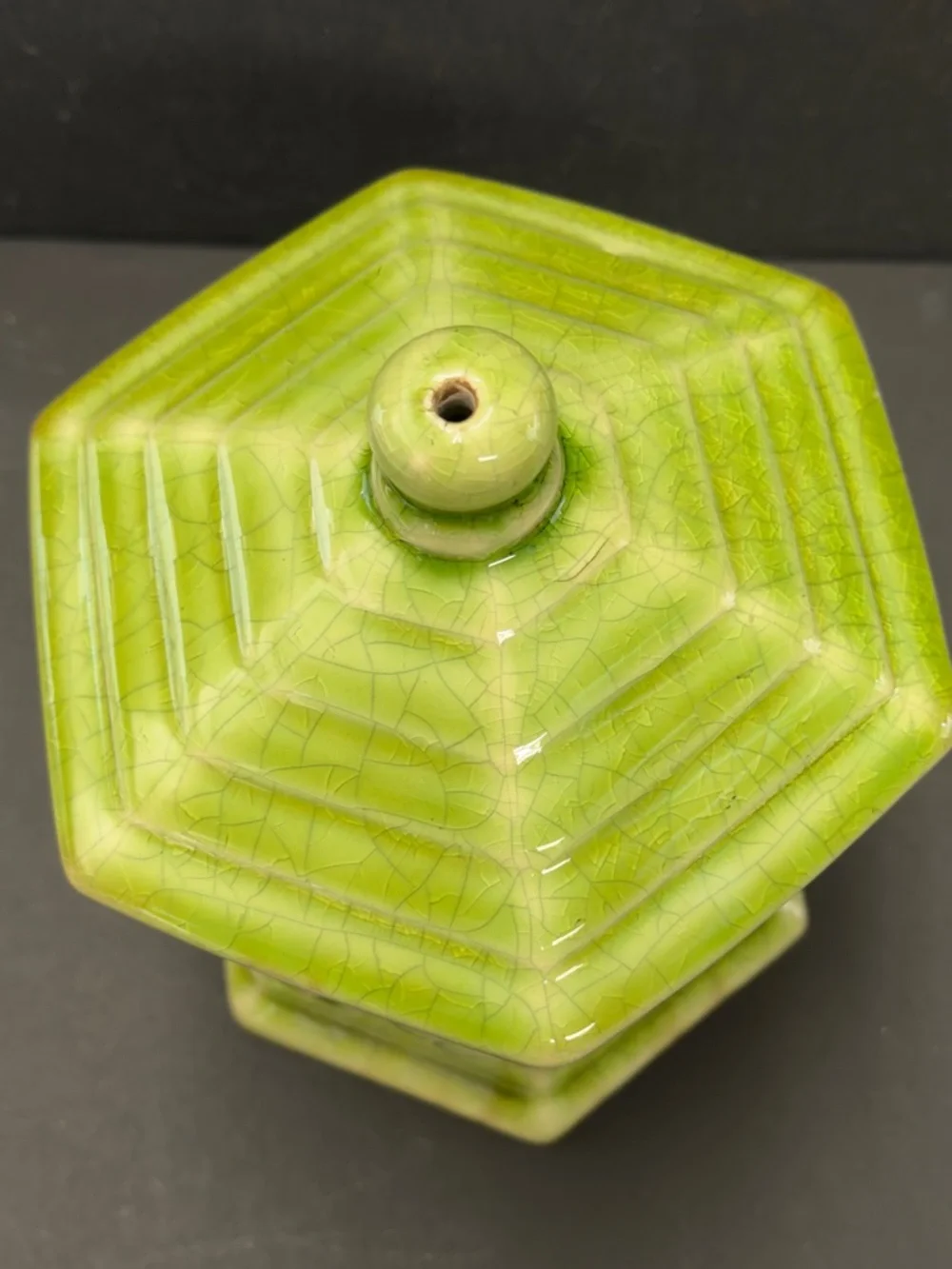 Vintage Decorative Ceramic Green Hexagon Birdhouse Accent